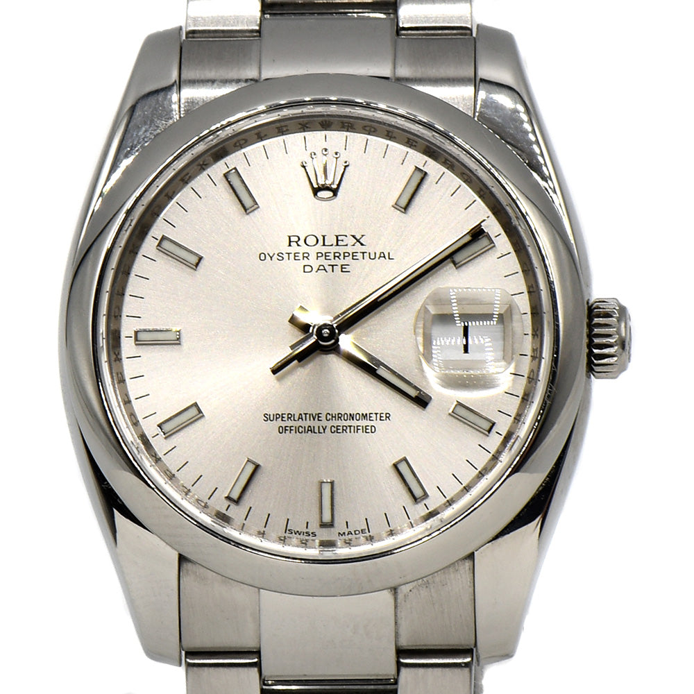 Rolex Oyster Perpetual Date 115200 with Silver Dial in Stainless Steel Oyster Bracelet with Original Box and Papers