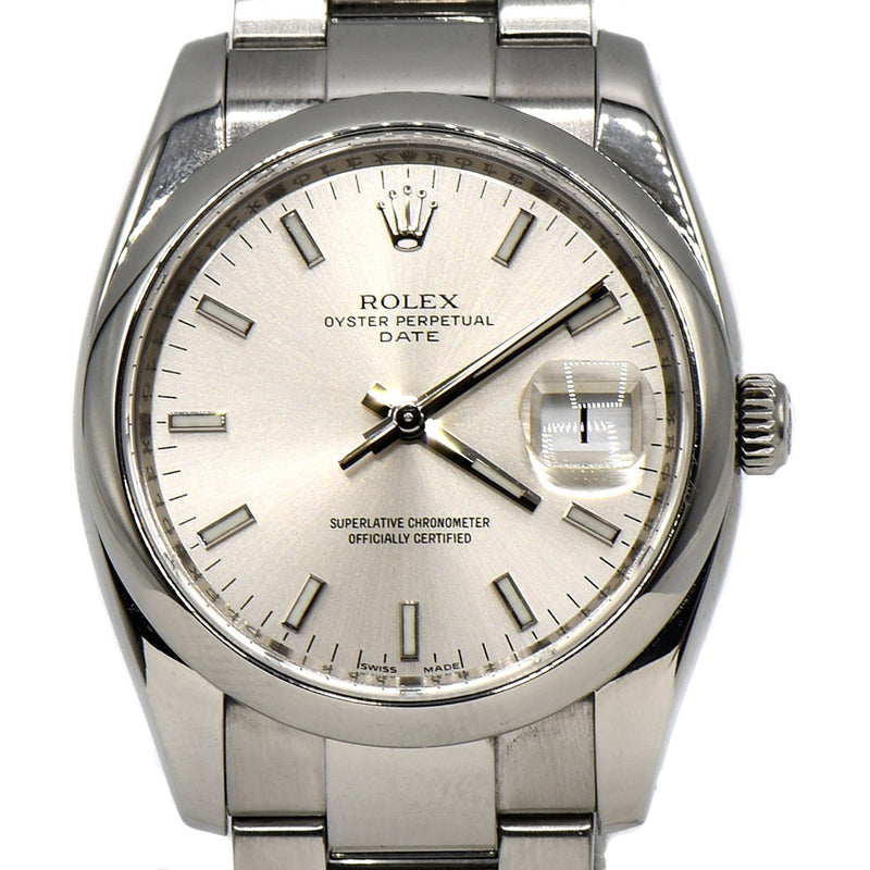 Rolex Oyster Perpetual Date 115200 with Silver Dial in Stainless Steel Oyster Bracelet with Original Box and Papers