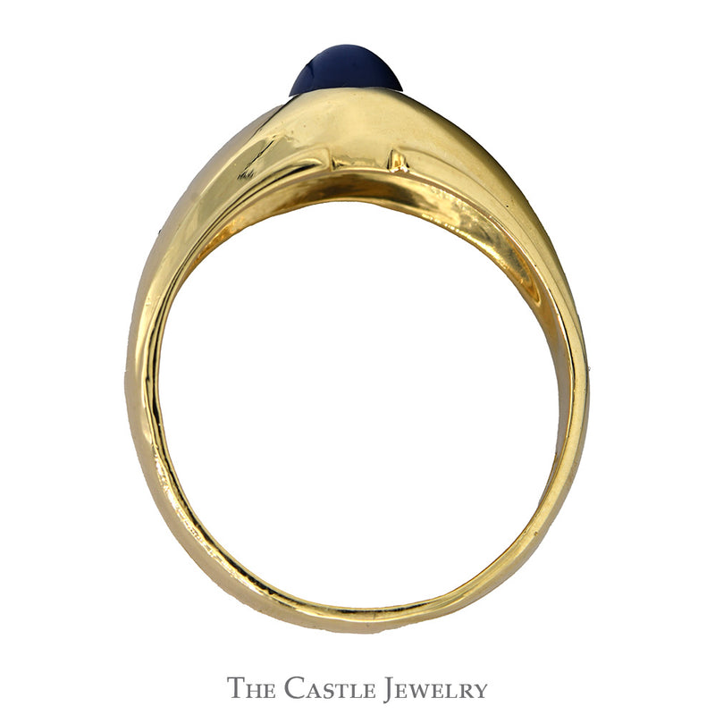Oval Cabochon Blue Lindy Star Ring with Polished Sides in 14k Yellow Gold