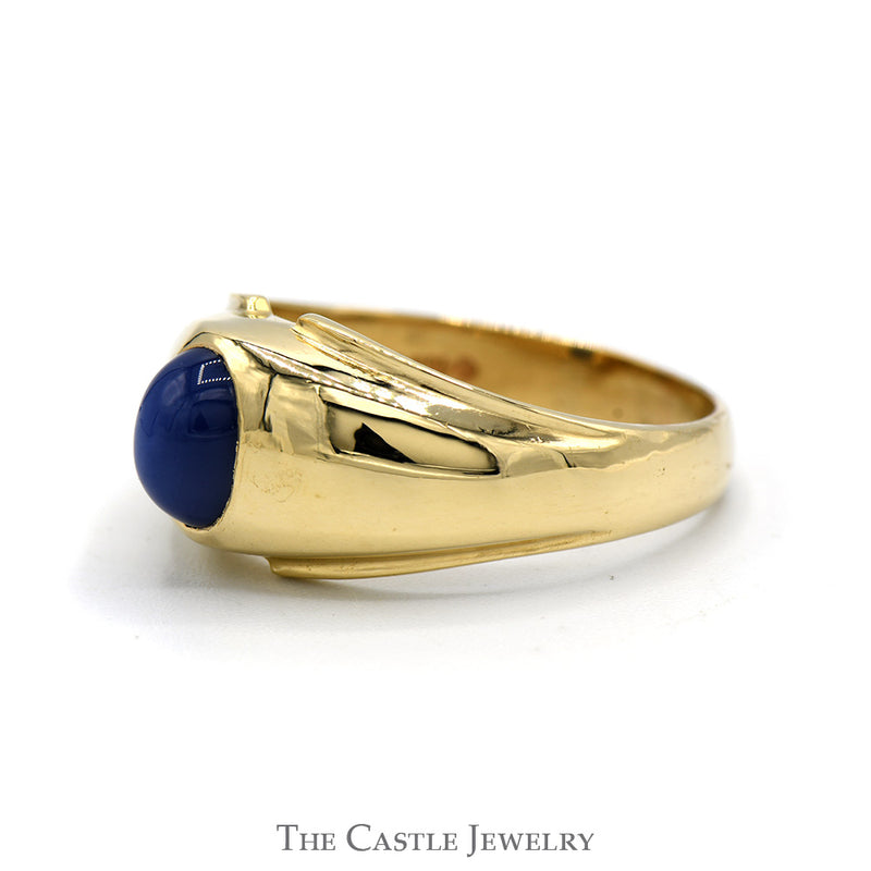 Oval Cabochon Blue Lindy Star Ring with Polished Sides in 14k Yellow Gold