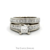2cttw Princess Cut Diamond Bridal Set with Accented Sides and Matching Band in 14k White Gold - Thumbnail 1