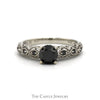 1cttw Black Diamond Engagement Ring with Diamond Accented Sides in 10k White Gold - Thumbnail 1