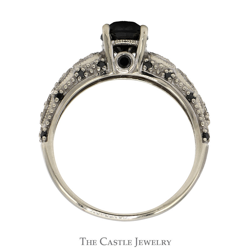 1cttw Black Diamond Engagement Ring with Diamond Accented Sides in 10k White Gold