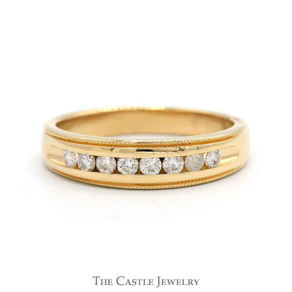 1/2cttw Channel Set Round Diamond Band with Milgrain Edges in 14k Yellow Gold