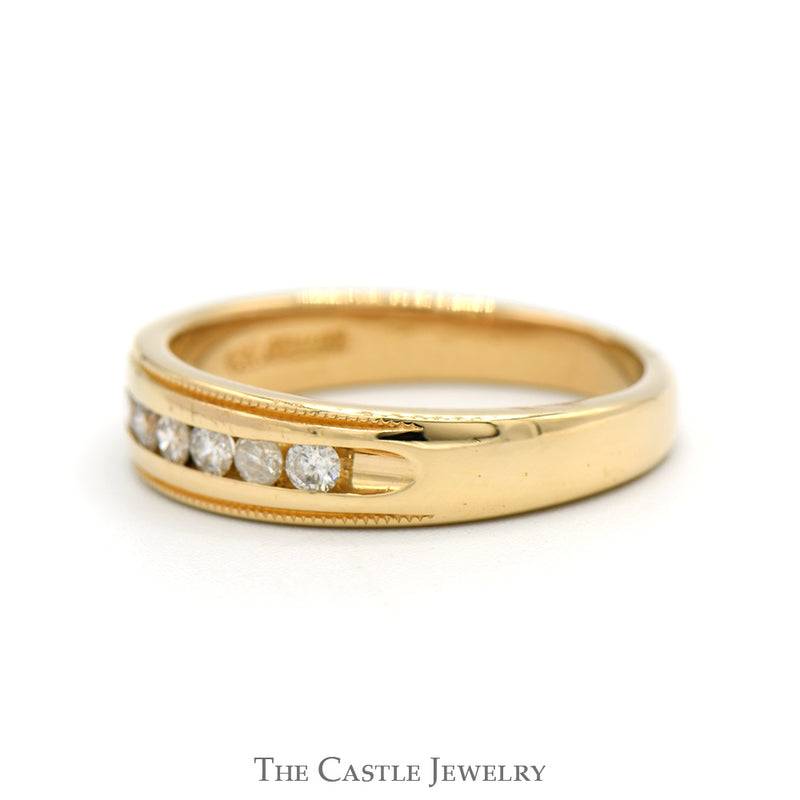 1/2cttw Channel Set Round Diamond Band with Milgrain Edges in 14k Yellow Gold
