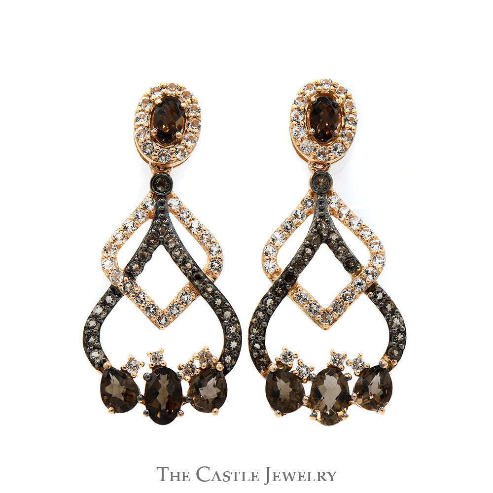 Smokey Quartz & Chocolate Diamond Le Vian Designer Chandelier Earrings in 14k Rose Gold