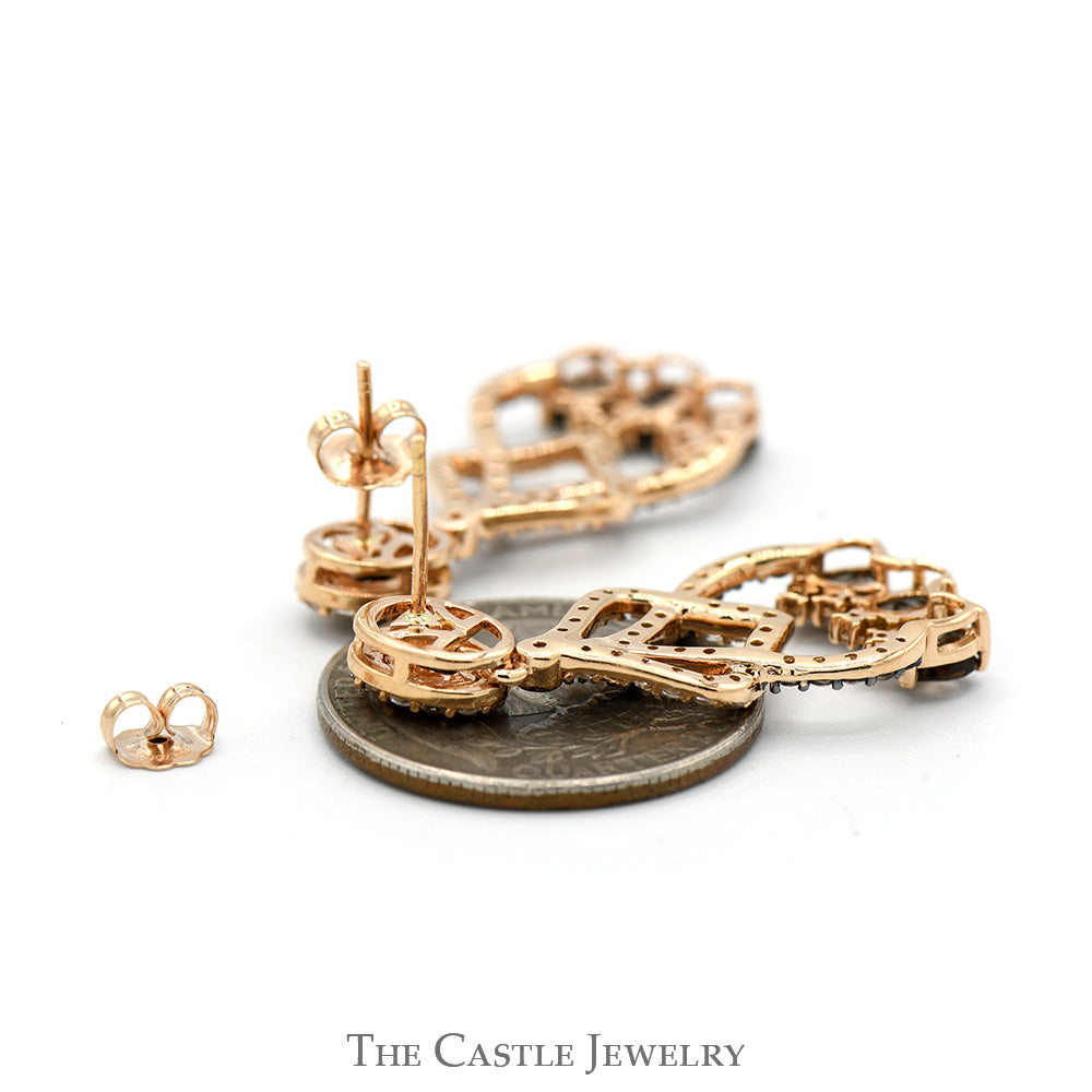 Smokey Quartz & Chocolate Diamond Le Vian Designer Chandelier Earrings in 14k Rose Gold