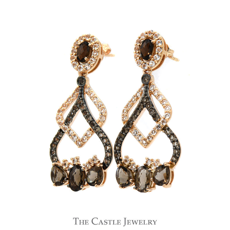 Smokey Quartz & Chocolate Diamond Le Vian Designer Chandelier Earrings in 14k Rose Gold