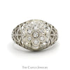 7 Round Diamond Kentucky Cluster Ring with Open Filigree Sides in 14k White Gold - Thumbnail 1