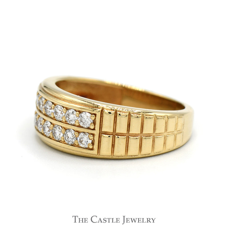 1/2cttw Double Row Diamond Cluster Band with Grooved Sides in 10k Yellow Gold