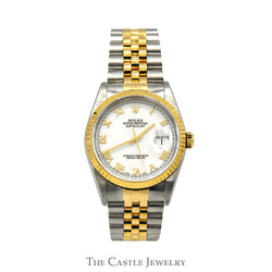 Rolex Datejust 16233 36mm with White Roman Numeral Dial & Two Tone Jubilee Bracelet in 18k & Stainless Steel
