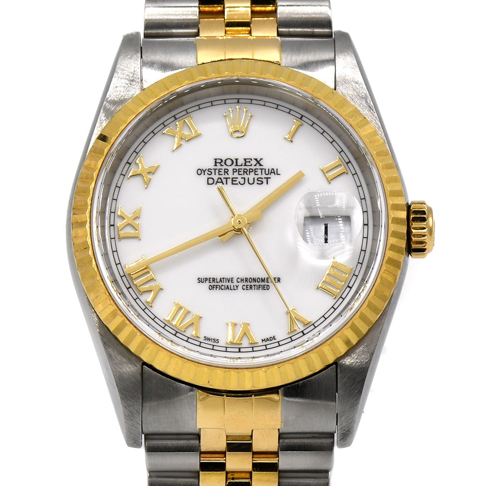 Rolex Datejust 16233 36mm with White Roman Numeral Dial & Two Tone Jubilee Bracelet in 18k & Stainless Steel