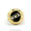 Round Black Onyx Ring with 3 Cubic Zirconia Accents in 14k Yellow Gold - Thumbnail 1