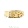 Vertically Set Illusion Diamond Ring with Nugget Textured Sides in 10k Yellow Gold - Thumbnail 1