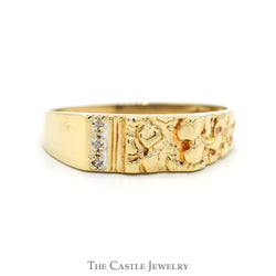 Vertically Set Illusion Diamond Ring with Nugget Textured Sides in 10k Yellow Gold