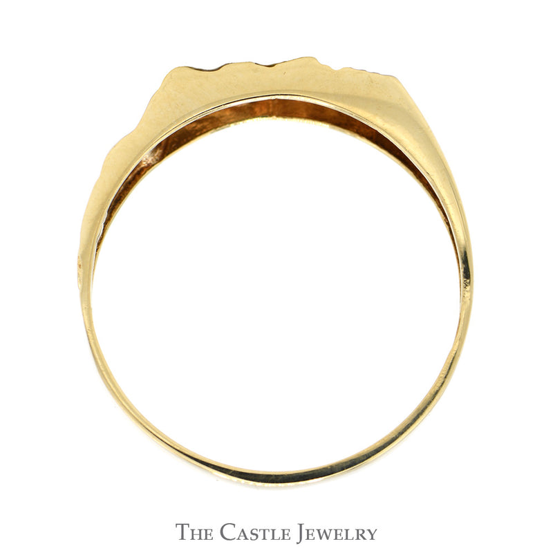Vertically Set Illusion Diamond Ring with Nugget Textured Sides in 10k Yellow Gold