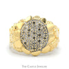 Oval Shaped Diamond Cluster Ring with Nugget Textured Sides in 10k Yellow Gold - Thumbnail 1