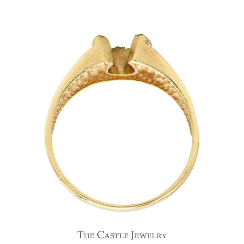 Horseshoe Ring with Illusion Diamonds & Polished Sides in 10k Yellow Gold