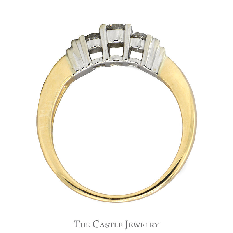 Three Stone Diamond Engagement Ring in 14k Yellow Gold with White Gold Bar Accents