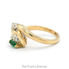Marquise Cut Emerald Swirled Designed Ring with Diamond Accents in 14k Yellow Gold - Thumbnail 3
