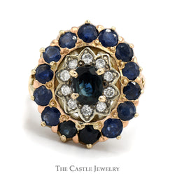 Oval Shaped Sapphire & Diamond Cluster Ring in 14k Rose Gold