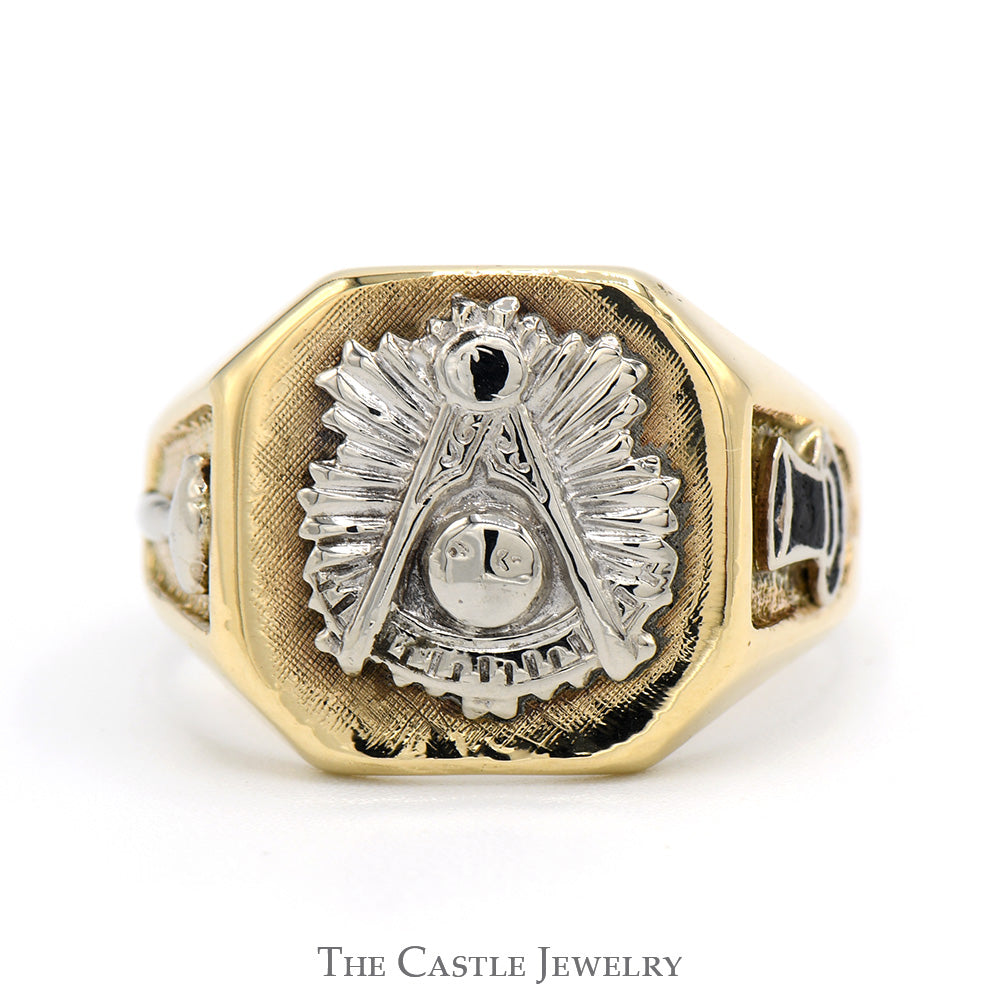 Two Toned Masonic Ring in 10k White & Yellow Gold
