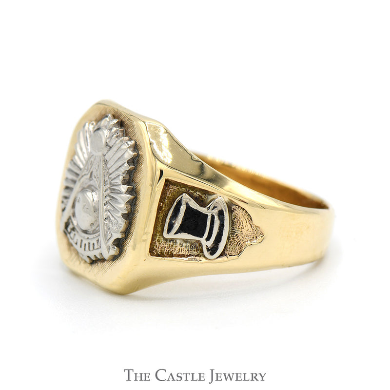 Two Toned Masonic Ring in 10k White & Yellow Gold