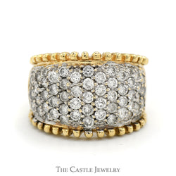 1.5cttw Wide Diamond Cluster Band with Beaded Edges in 14k Yellow Gold