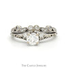 Shane & Co. Designer Round Diamond Bridal Set in Floral Mounting with Soldered Matching Band in 14k White Gold - Thumbnail 1