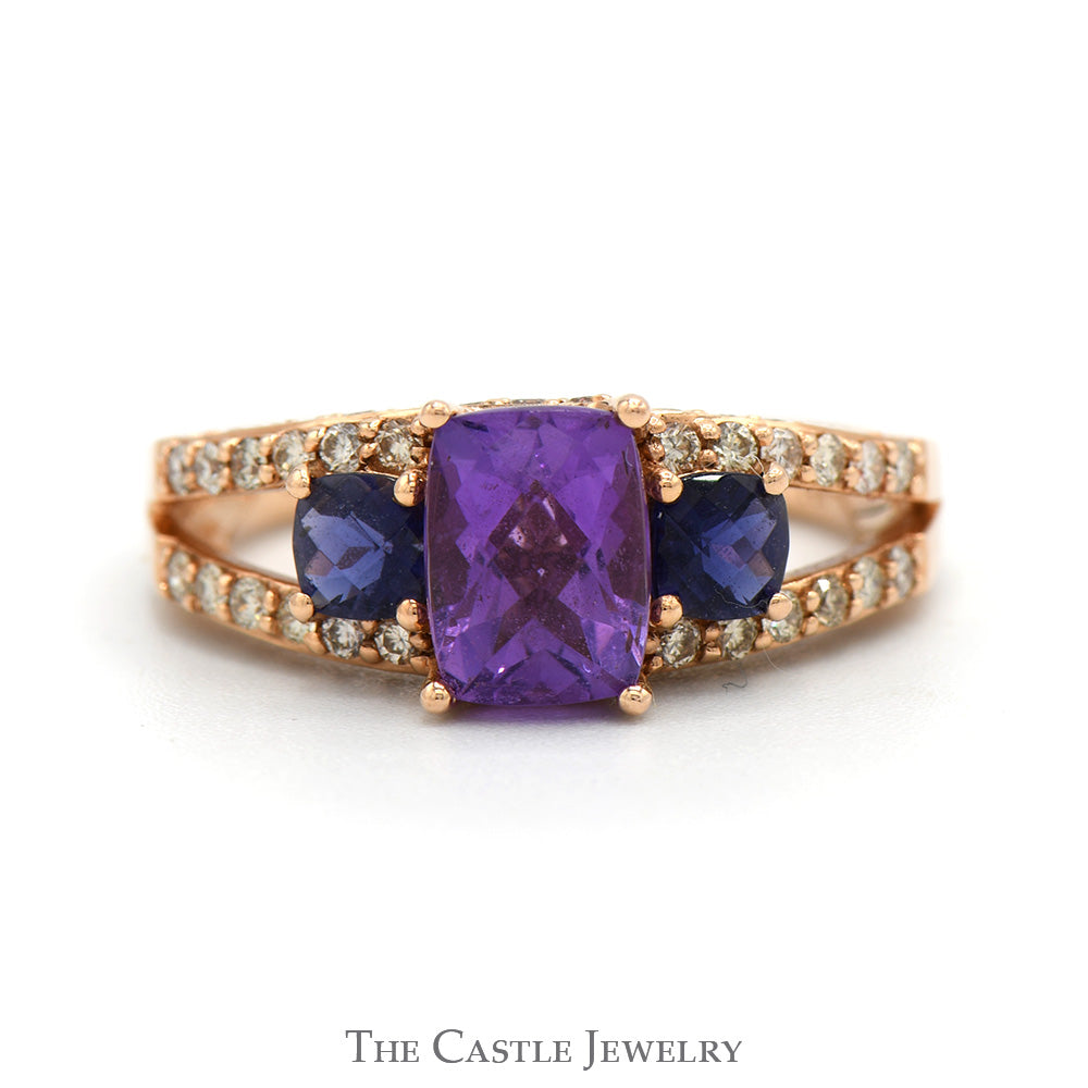 Le Vian Amethyst & Tanzanite Ring with Diamond Accented Split Sides in 14k Rose Gold