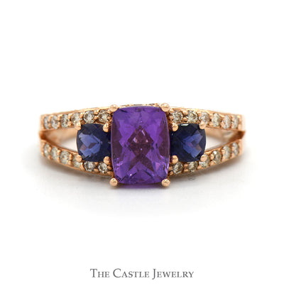 Le Vian Amethyst & Tanzanite Ring with Diamond Accented Split Sides in 14k Rose Gold