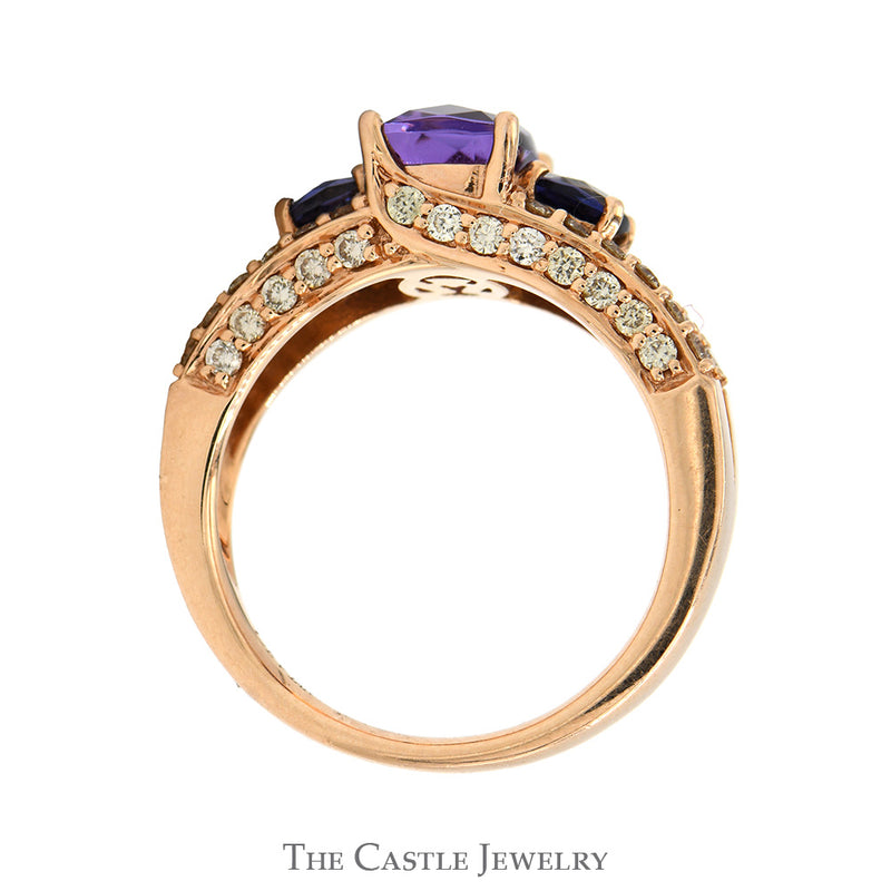 Le Vian Amethyst & Tanzanite Ring with Diamond Accented Split Sides in 14k Rose Gold