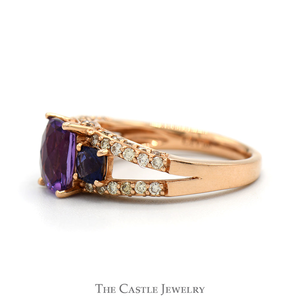 Le Vian Amethyst & Tanzanite Ring with Diamond Accented Split Sides in 14k Rose Gold