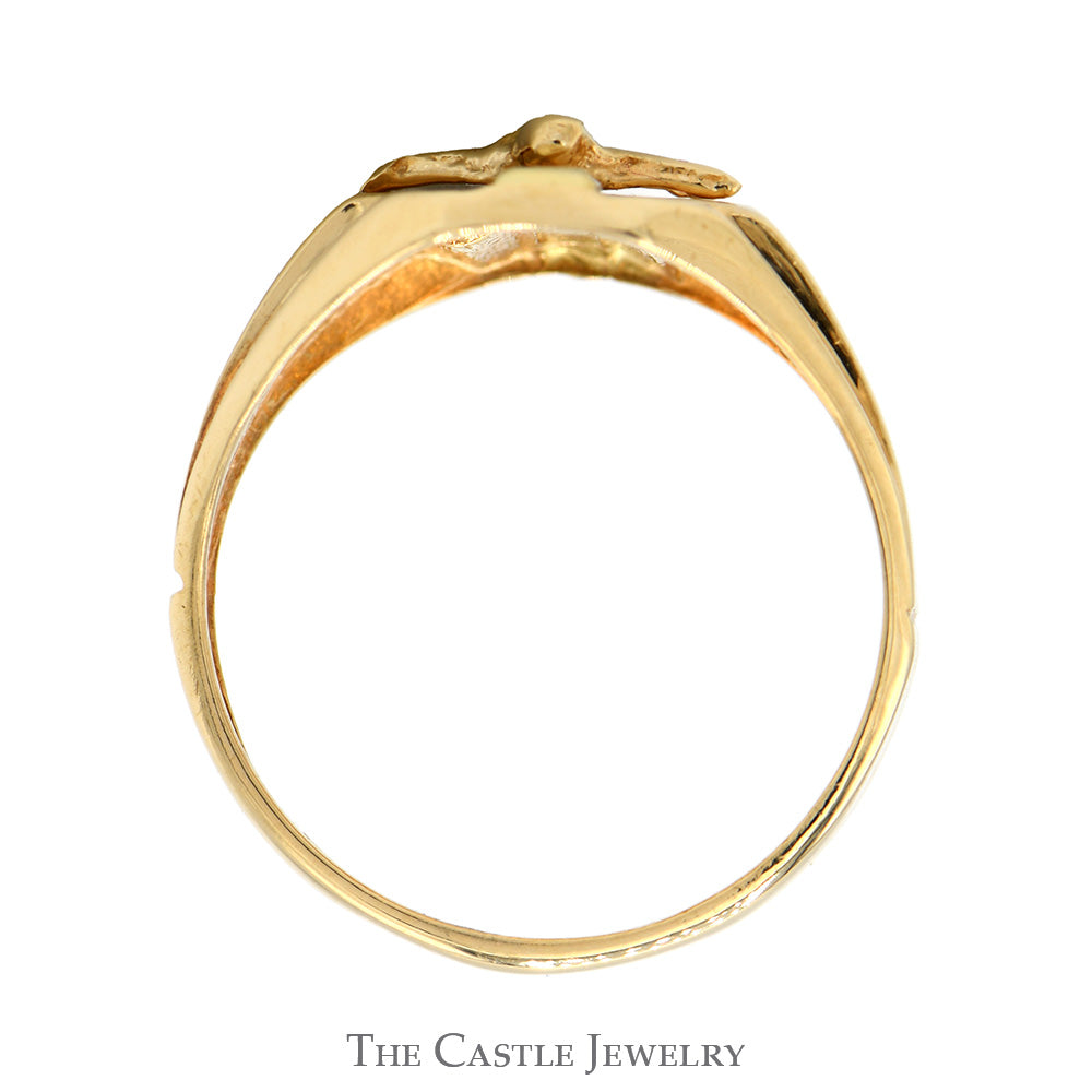10k Two Toned Crucifix Ring in White & Yellow Gold