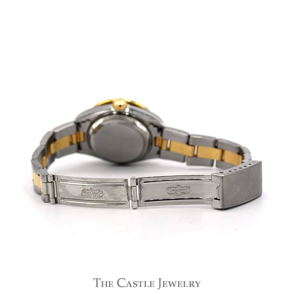 Ladies Rolex Datejust R79163 26mm Luxury Watch with Diamond Bezel and Silver Tapestry Dial in 14k Yellow Gold and Stainless Steel