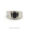 Oval Black Onyx Ring with Concaved Brush Textured Sides in 10k White Gold - Thumbnail 1
