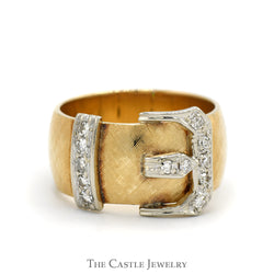 1/4cttw Diamond Accented Buckle Ring with Brush Textured Sides in 14k Yellow Gold