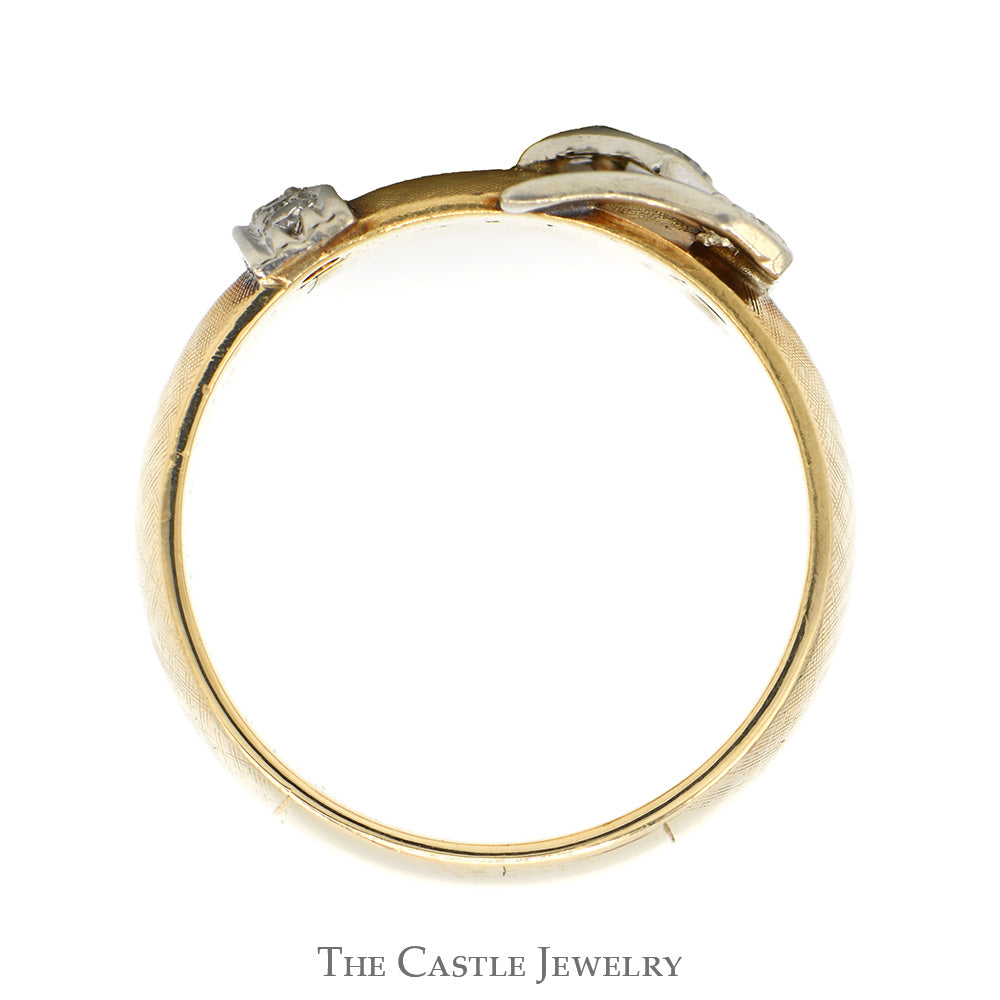 1/4cttw Diamond Accented Buckle Ring with Brush Textured Sides in 14k Yellow Gold
