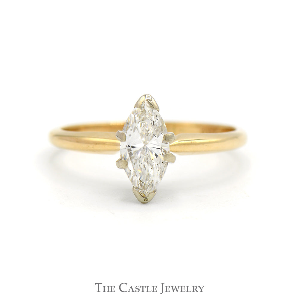 3/4ct Marquise Cut Diamond Solitaire (SI1 H) Engagement Ring in 14k Yellow Gold 6 Prong Mounting