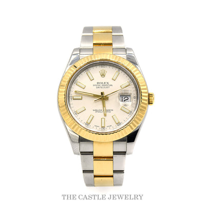41mm Two Tone Quick Set Rolex Datejust 116333 with Cream Dial in 18k Yellow Gold & Stainless Steel