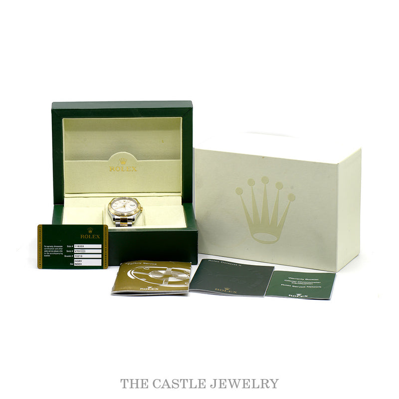 41mm Two Tone Quick Set Rolex Datejust 116333 with Cream Dial in 18k Yellow Gold & Stainless Steel