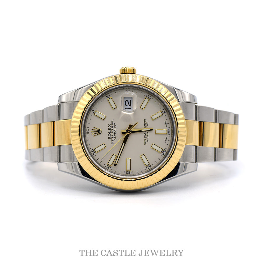 41mm Two Tone Quick Set Rolex Datejust 116333 with Cream Dial in 18k Yellow Gold & Stainless Steel