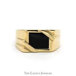 Rectangular Black Onyx Ring with Grooved Sides in 10k Yellow Gold