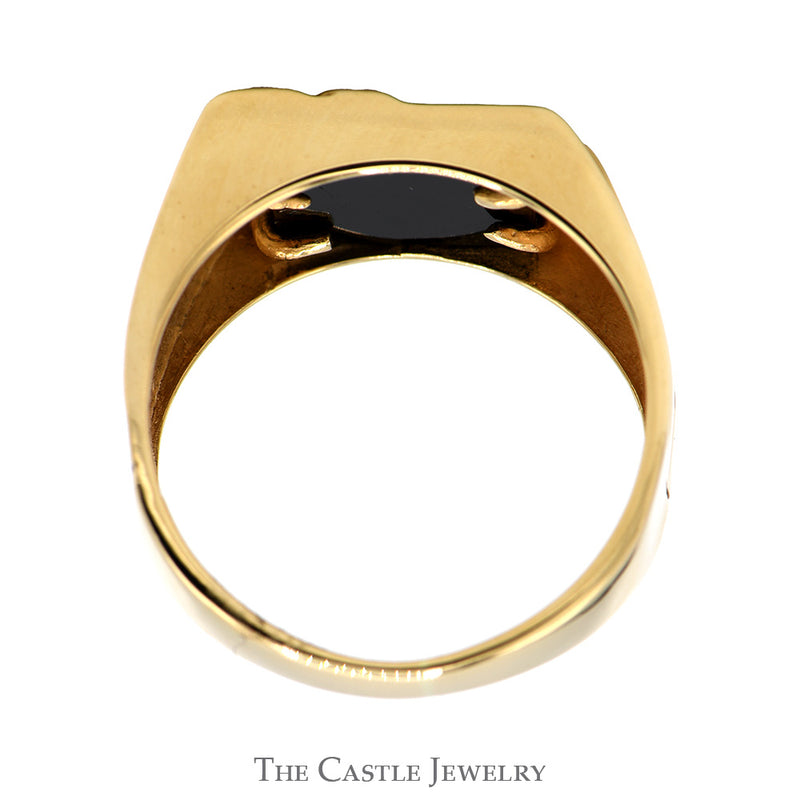 Rectangular Black Onyx Ring with Grooved Sides in 10k Yellow Gold