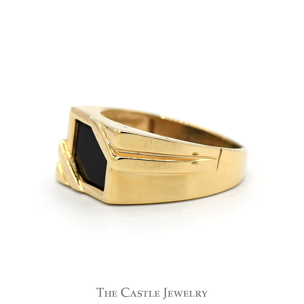 Rectangular Black Onyx Ring with Grooved Sides in 10k Yellow Gold