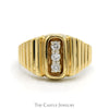 Vertically Triple Diamond Ring with Ridged Sides in 10k Yellow Gold - Thumbnail 1
