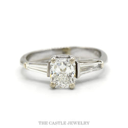 14K White Gold 1.02ct VS2 Radiant Cut Diamond Engagement Ring with Baguette Sides