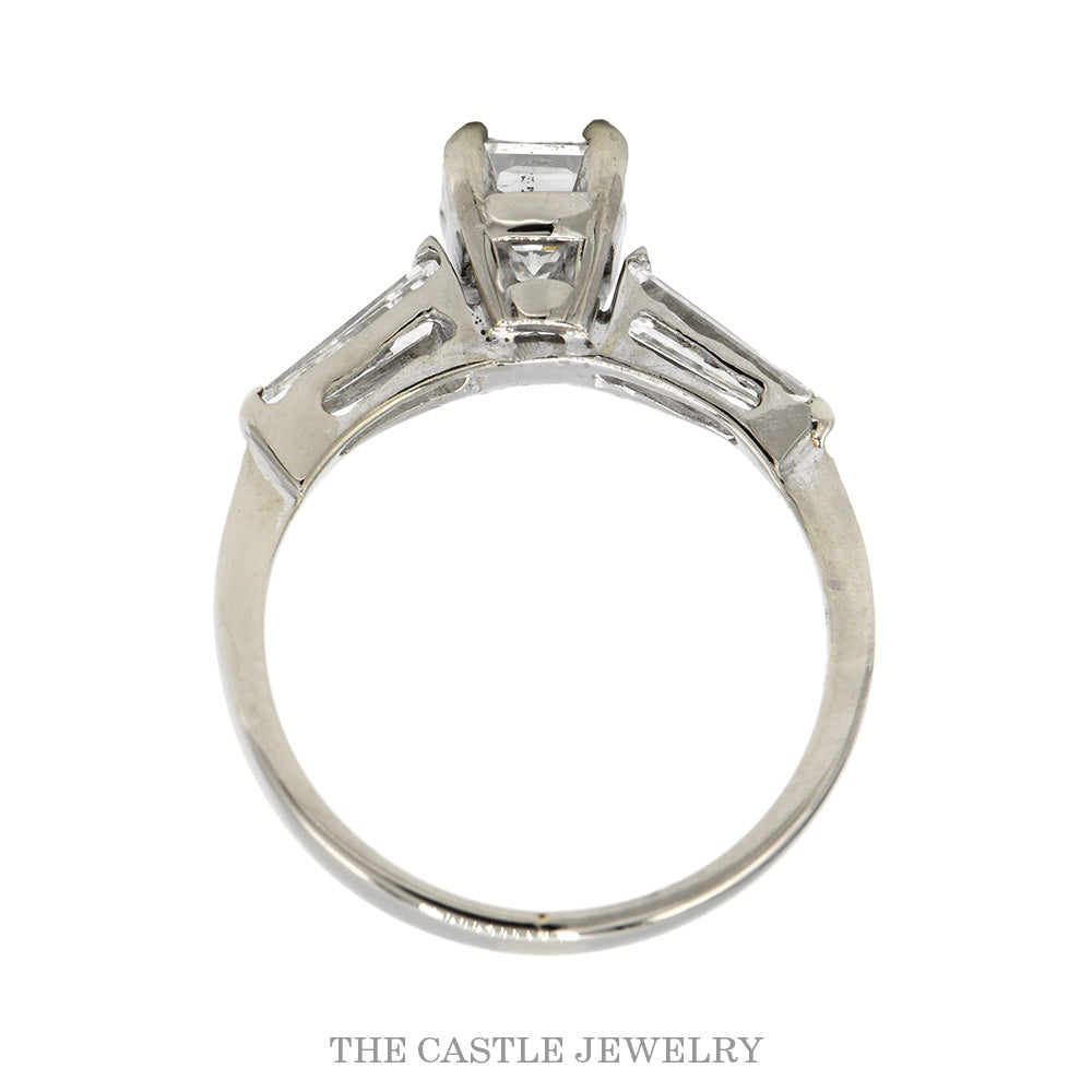14K White Gold 1.02ct VS2 Radiant Cut Diamond Engagement Ring with Baguette Sides