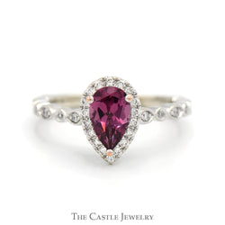 Neil Lane Designer Pear Cut Rhodalite Garnet Solitaire & Diamond Accented Engagement Ring in 14K White Gold
