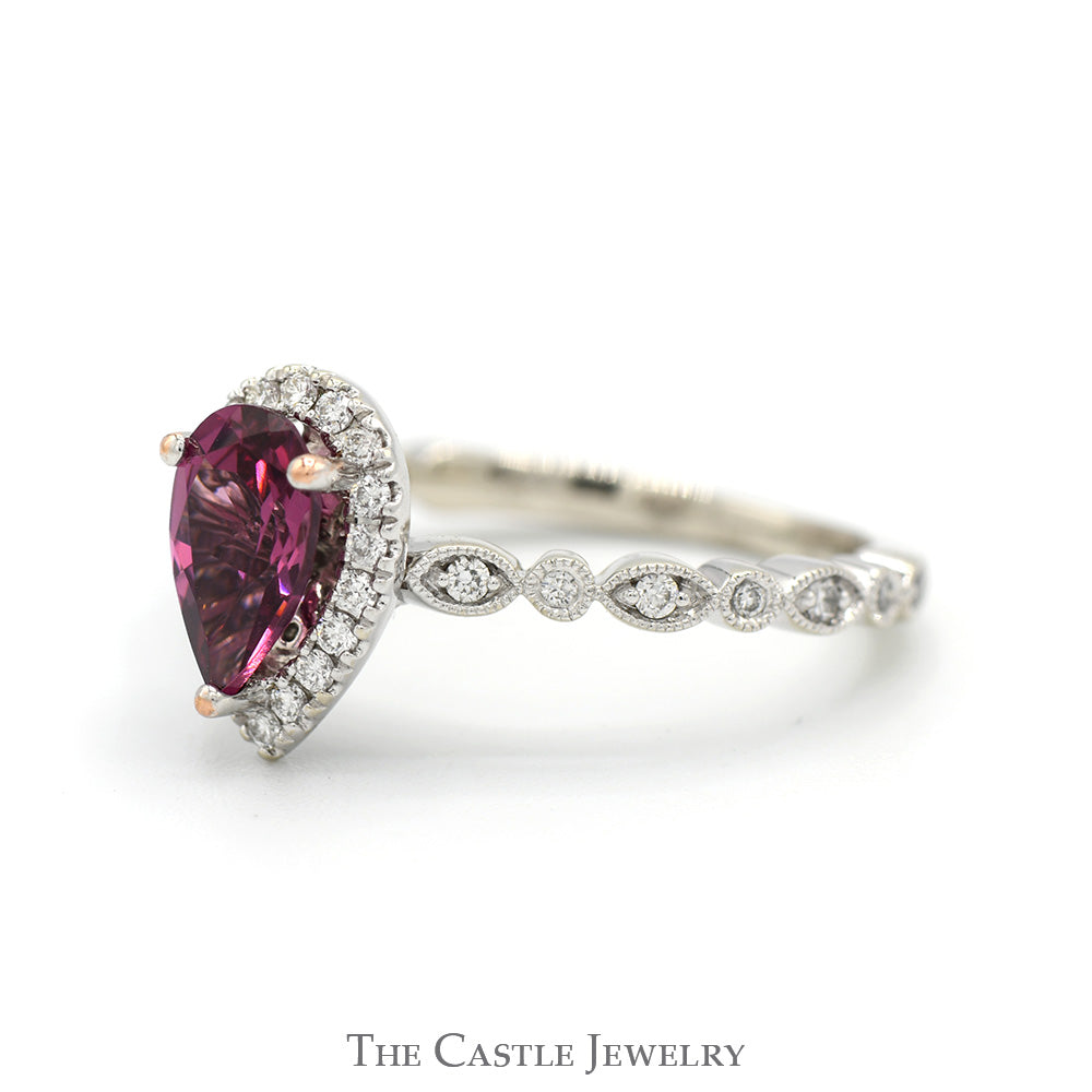 Neil Lane Designer Pear Cut Rhodalite Garnet Solitaire & Diamond Accented Engagement Ring in 14K White Gold